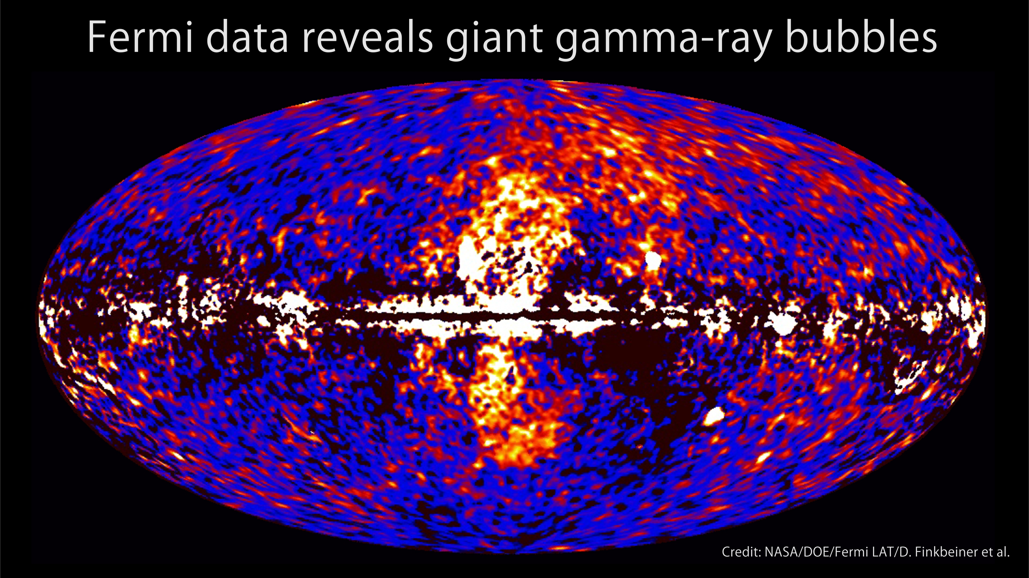 Illustration of the massive gamma-ray emitting Fermi Bubbles flanking the Milky Way core