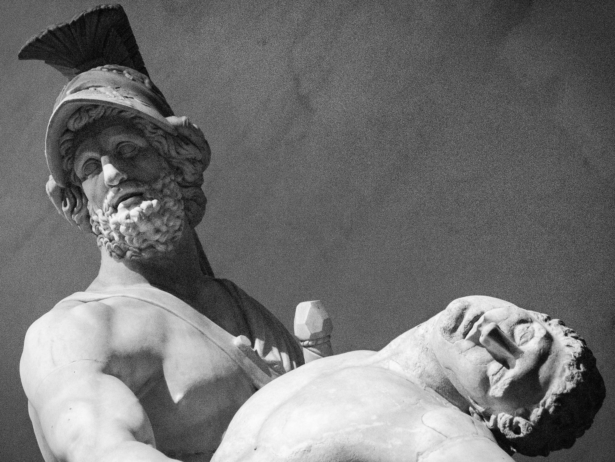 Classical depiction of Bronze Age warriors and mythic figures during the siege of Troy